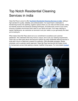 Top Notch Residential Cleaning Services in india