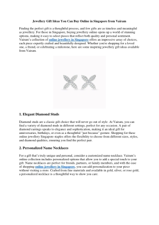 Jewellery Gift Ideas You Can Buy Online in Singapore vairam