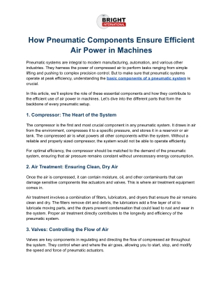 How Pneumatic Components Ensure Efficient Air Power in Machines