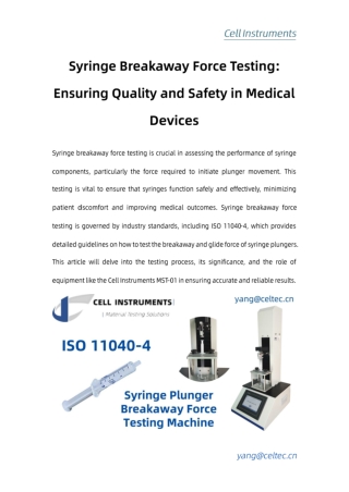 Syringe Breakaway Force Testing Ensuring Quality and Safety in Medical Devices