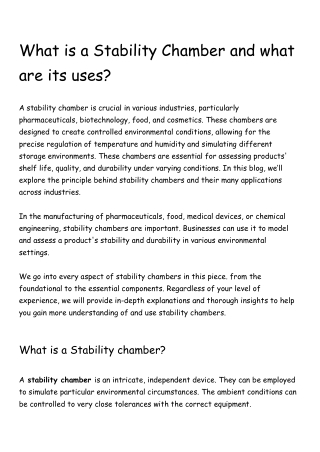 What is a Stability Chamber and what are its uses_