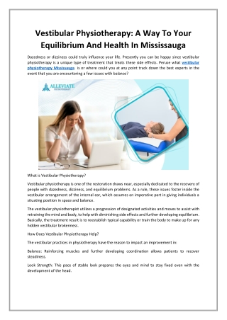 Vestibular Physiotherapy: A Way To Your Equilibrium And Health In Mississauga