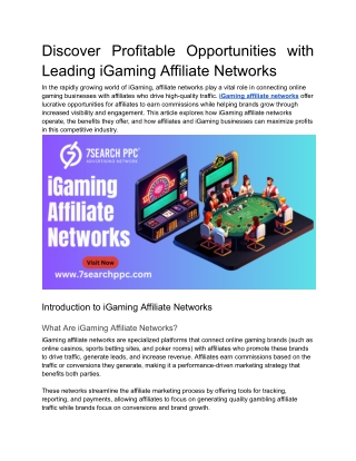 Discover Profitable Opportunities with Leading iGaming Affiliate Networks