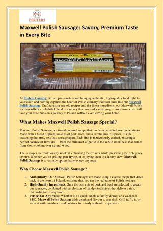 Maxwell Polish Sausage -  Savory, Premium Taste in Every Bite