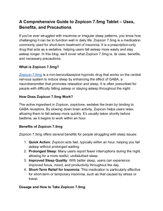 Zopicon 7.5mg Tablet – Uses, Benefits, and Precautions