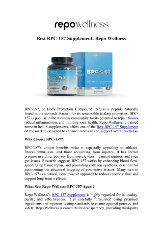 Experience the Best BPC 157 Supplement - Repo Wellness Now