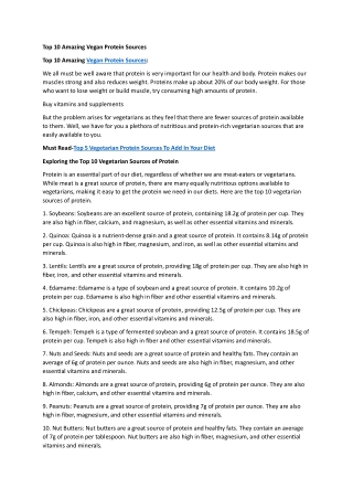 Top 10 Amazing Vegan Protein Sources