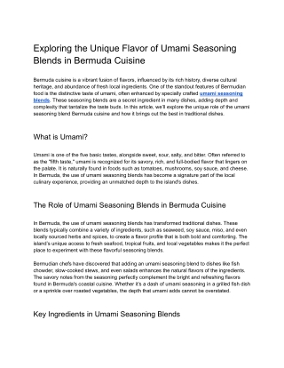 Exploring the Unique Flavor of Umami Seasoning Blends in Bermuda Cuisine