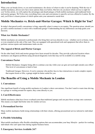 Mobile Mechanics vs. Brick-and-Mortar Garages: Which Is Right for You?