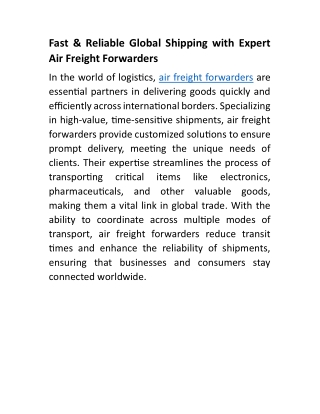 Fast & Reliable Global Shipping with Expert Air Freight Forwarders