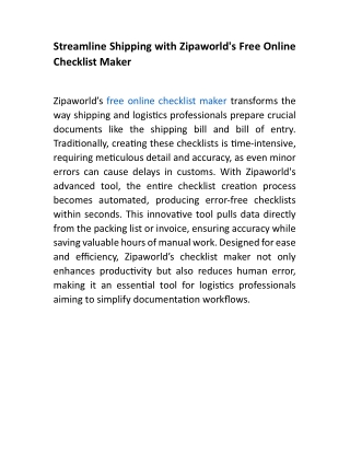 Streamline Shipping with Zipaworld's Free Online Checklist Maker
