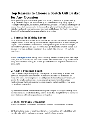 Top Reasons to Choose a Scotch Gift Basket for Any Occasion