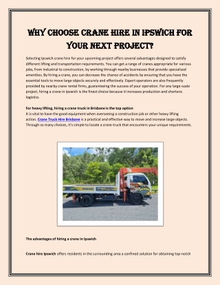 Why Choose Crane Hire in Ipswich for Your Next Project