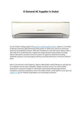 O General AC Supplier in Dubai