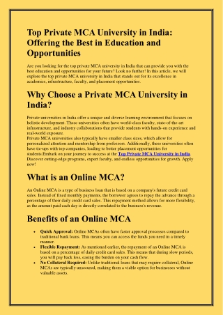 Top Private MCA University in India