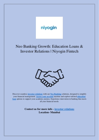 Neo Banking Growth: Education Loans & Investor Relations | Niyogin Fintech