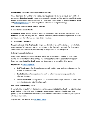 Get Satta King Result and Satta King Fast Result Instantly