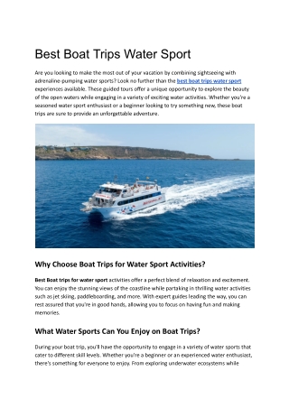 Best boat trips water sport