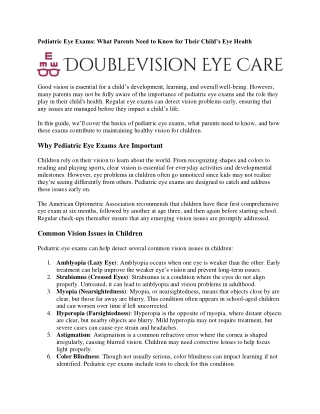 Pediatric Eye Exams : What Parents Need to Know for Their Child’s Eye Health