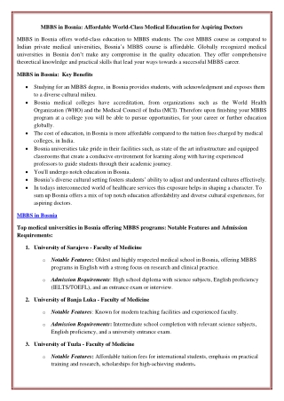 MBBS in Bosnia: Affordable World-Class Medical Education for Aspiring Doctors