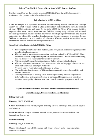 Unlock Your Medical Future – Begin Your MBBS Journey in China