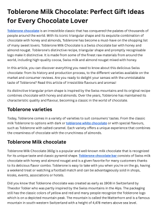Toblerone Milk Chocolate Perfect Gift Ideas for Every Chocolate Lover