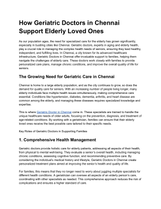 How Geriatric Doctors in Chennai Support Elderly Loved Ones