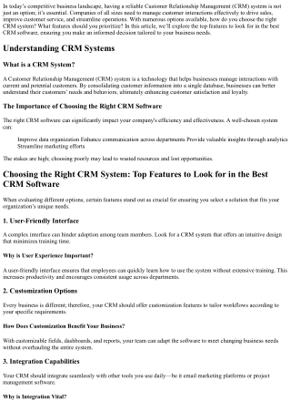 Choosing the Right CRM System: Top Features to Look for in the Best CRM Software