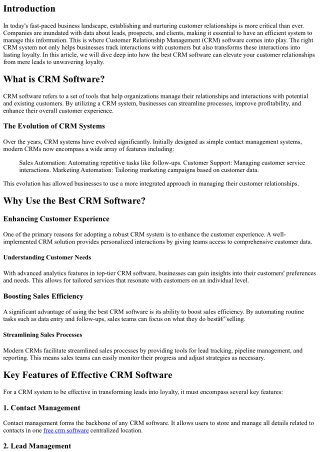 From Leads to Loyalty: How the Best CRM Software Transforms Your Customer Relati