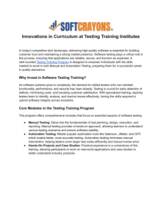 Innovations in Curriculum at Testing Training Institutes