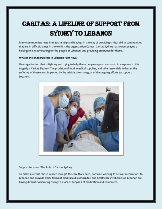 Caritas A Lifeline of Support from Sydney to Lebanon