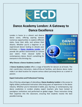 Dance Academy London: A Gateway to Dance Excellence