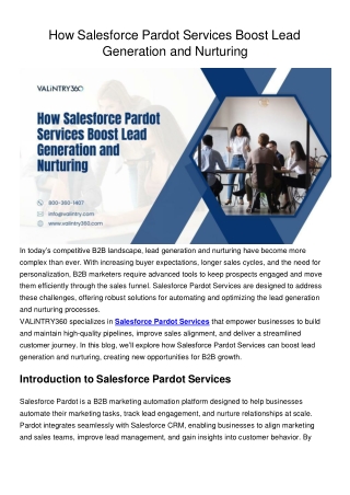 How Salesforce Pardot Services Boost Lead Generation and Nurturing