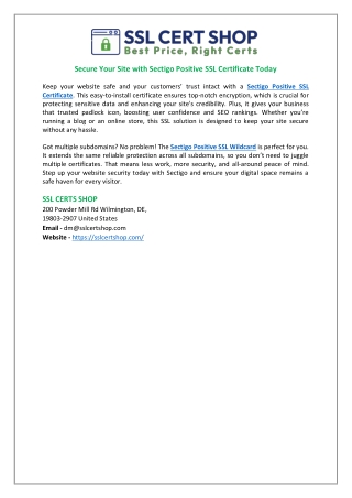 Secure Your Site with Sectigo Positive SSL Certificate Today