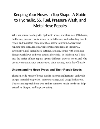 A Guide to Hydraulic, SS, Fuel, Pressure Wash, and Metal Hose Repairs