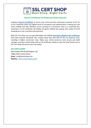 Buy EV Certificate for Enhanced Online Security