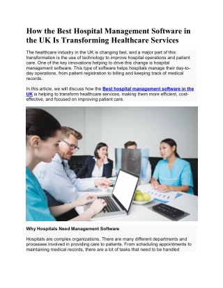 How the Best Hospital Management Software in the UK Is Transforming Healthcare Services