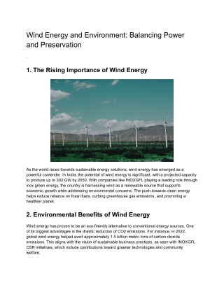 Wind Energy and Environment: Balancing Power and Preservation