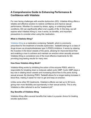 A Comprehensive Guide to Enhancing Performance & Confidence with Vidalista