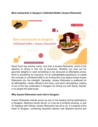 Best restaurants in Gurgaon _ Unlimited Buffet _ Aryans Ristorante