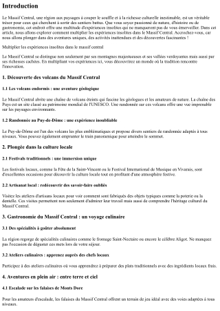 Multiplier les expériences insolites dans le massif central