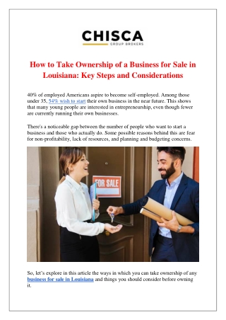 How to Take Ownership of a Business for Sale in Louisiana Key Steps and Considerations