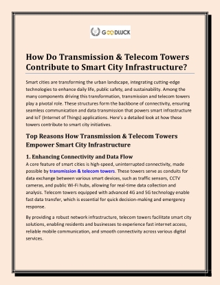 How Do Transmission & Telecom Towers Contribute to Smart City Infrastructure