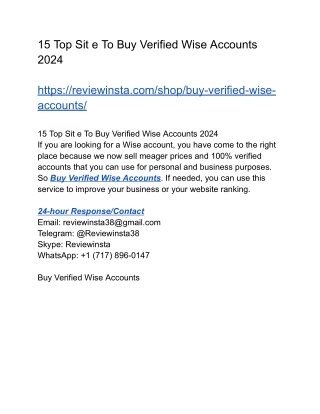 15 Top Sit e To Buy Verified Wise Accounts 2024