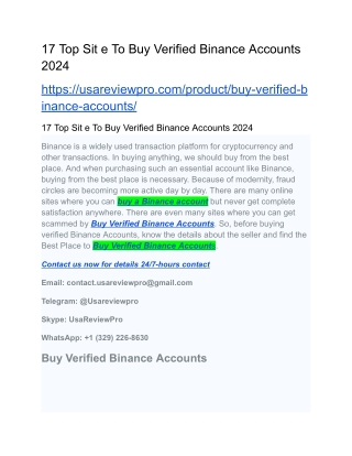 17 Top Sit e To Buy Verified Binance Accounts 2024
