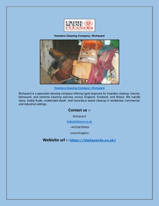 Hoarders Cleaning Company | Biohazard