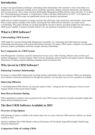 Unlocking Business Potential: A Comprehensive Guide to the Best CRM Software in
