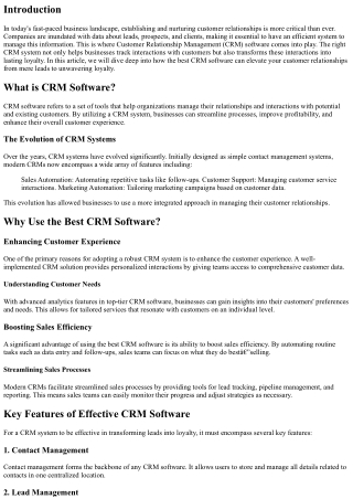 From Leads to Loyalty: How the Best CRM Software Transforms Your Customer Relati