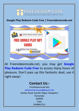 Google Play Redeem Code Free  Freeredeemcode.net