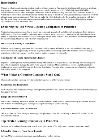 Exploring the Top Strata Cleaning Companies in Penticton